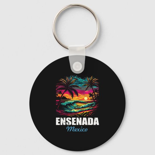 Retro Ensenada Mexico Sunset Vintage Vacation Souv キーホルダー (正面)