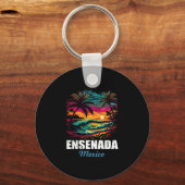 Retro Ensenada Mexico Sunset Vintage Vacation Souv キーホルダー (正面)