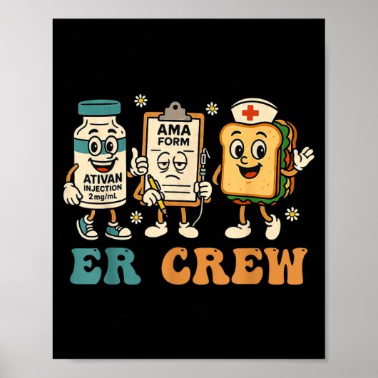 Retro Er Crew Emergency Room Funny Er Ed Nurse Tec ポスター (正面)