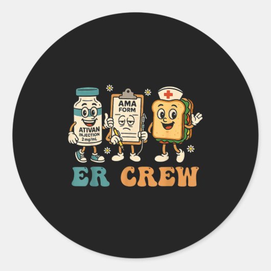 Retro Er Crew Emergency Room Funny Er Ed Nurse Tec ラウンドシール (正面)
