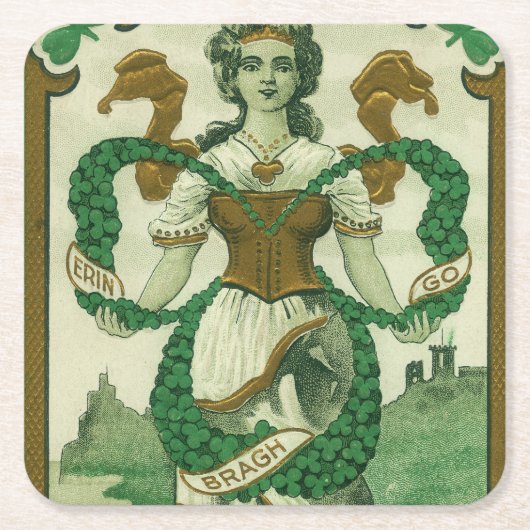 Retro - Erin Go Braugh. St. Patricks Day Greetings スクエアペーパーコースター (正面)