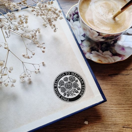 Retro Exlibris Stamp With Roses For Library ラバースタンプ