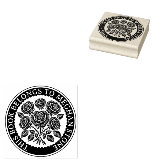 Retro Exlibris Stamp With Roses For Library ラバースタンプ (押印)