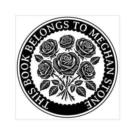 Retro Exlibris Stamp With Roses For Library ラバースタンプ (インプリント)