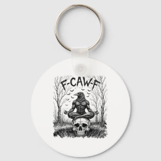 Retro F-caw-f Saying Meme Black Crow Yoga Seated M キーホルダー
