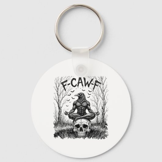 Retro F-caw-f Saying Meme Black Crow Yoga Seated M キーホルダー (正面)