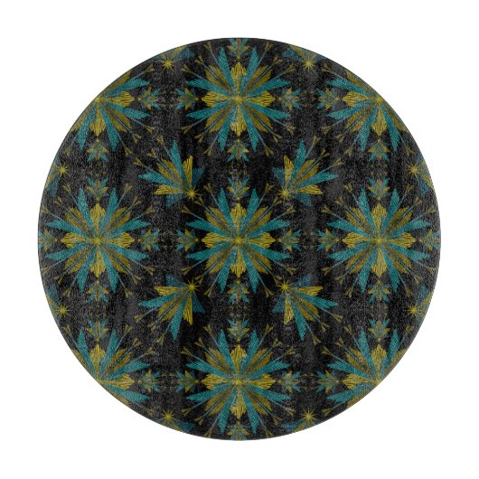 Retro Fairy Stars Black Glass Cutting Board カッティングボード (正面)