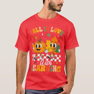 Retro Fall in Love with Learning Autumn Leaf Pumpk Tシャツ