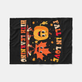 Retro Fall In Love With Learning Autumn Pumpkin Te フリースブランケット (正面(横))