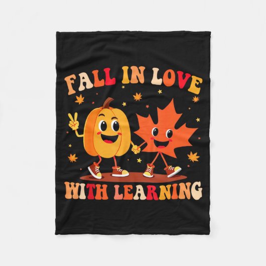 Retro Fall In Love With Learning Autumn Pumpkin Te フリースブランケット (正面)