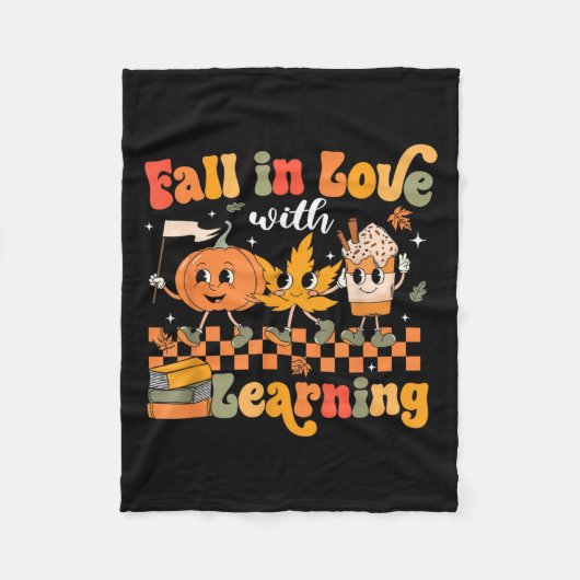 Retro Fall In Love With Learning Autumn Pumpkin Te フリースブランケット (正面)