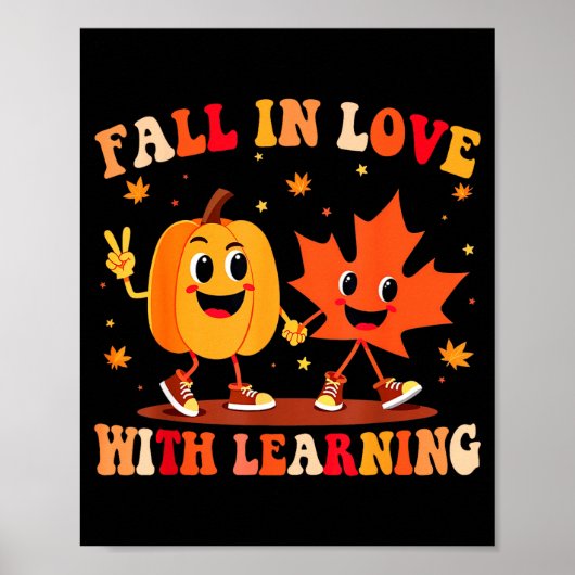 Retro Fall In Love With Learning Autumn Pumpkin Te ポスター (正面)
