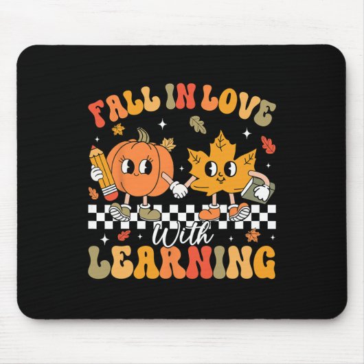 Retro Fall In Love With Learning Autumn Pumpkin Te マウスパッド (正面)