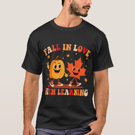 Retro Fall In Love With Learning Autumn Pumpkin Te Tシャツ (正面)