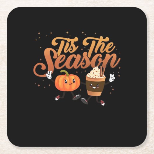 Retro Fall Tis The Season スクエアペーパーコースター (正面)