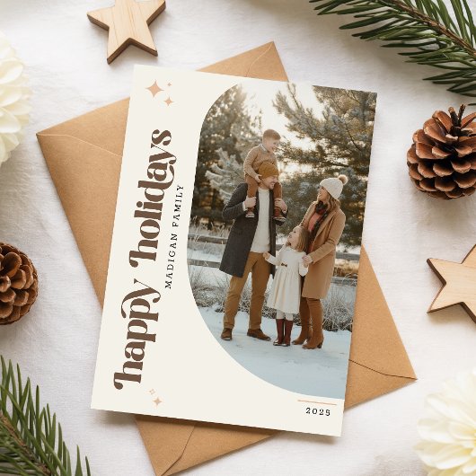 Retro Family Arch Photo Christmas Holiday Card シーズンカード