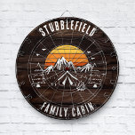 Retro Family Cabin Name Wood Look Custom ダーツボード<br><div class="desc">Good mood? Just add campfire, s'mores, and the rest of the family with matching supplies. This unique dartboard allows you to proudly display your family name and location, making it not just a game but a cherished family heirloom. Ideal for gatherings, backyard parties, or simply bonding with loved ones, this...</div>