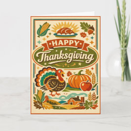 Retro Farmhouse Happy Thanksgiving Turkey Harvest カード