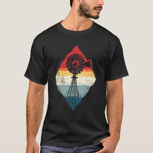 Retro Farming Wind Mill Turbine Technician Tシャツ (正面)