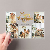 Retro Faux Gold Family Photo Christmas Card アクリル招待状 (インサイチュ (ポータブル))