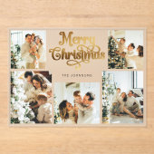 Retro Faux Gold Family Photo Christmas Card アクリル招待状 (正面)