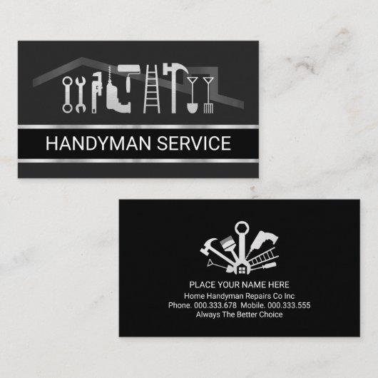 Retro Faux Silver Handyman Tools Layer 名刺 (正面/裏面)