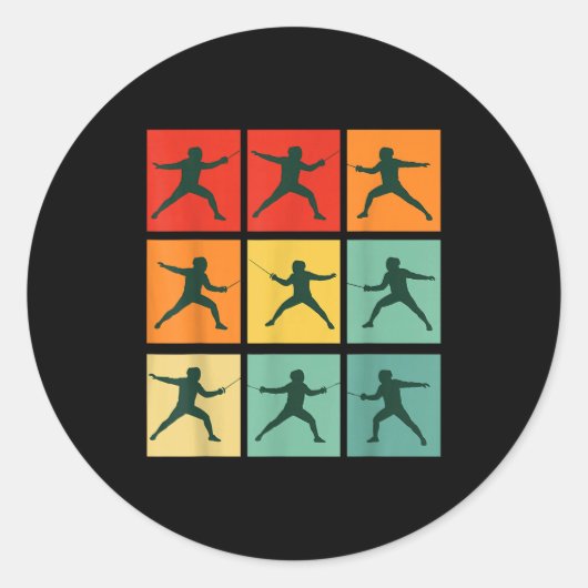 Retro Fencing For Christmas Srty Fencer Athlete  ラウンドシール (正面)