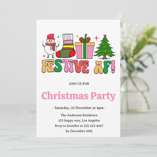 Retro Festive AF Funny Christmas Party 招待状 (スタンド正面)
