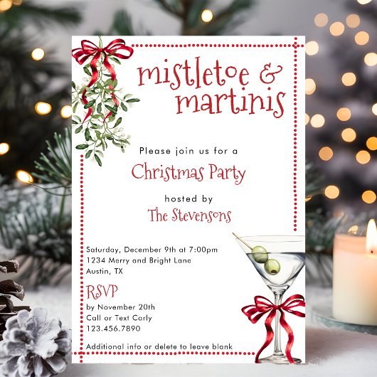 Retro Festive Mistletoe & Martinis Christmas Party 招待状