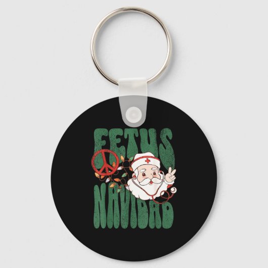 Retro Fetus Navidad Santa Claus Christmas Obgyn Nu キーホルダー (正面)