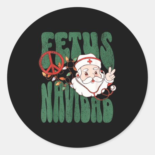 Retro Fetus Navidad Santa Claus Christmas Obgyn Nu ラウンドシール (正面)