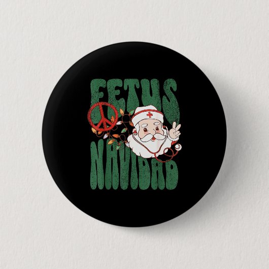 Retro Fetus Navidad Santa Claus Christmas Obgyn Nu 缶バッジ (正面)