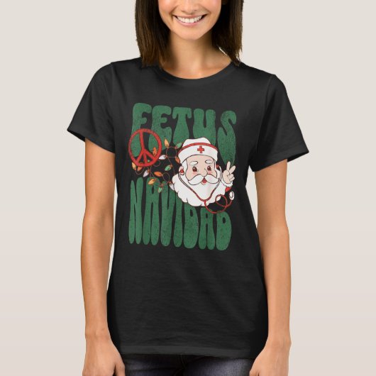 Retro Fetus Navidad Santa Claus Christmas Obgyn Nu Tシャツ (正面)