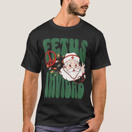 Retro Fetus Navidad Santa Claus Christmas Obgyn Nu Tシャツ (正面)