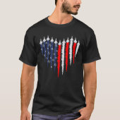 Retro Fighter Jet Airplane American Flag Heart 4th Tシャツ (正面)