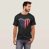 Retro Fighter Jet Airplane American Flag Heart 4th Tシャツ (正面フル)