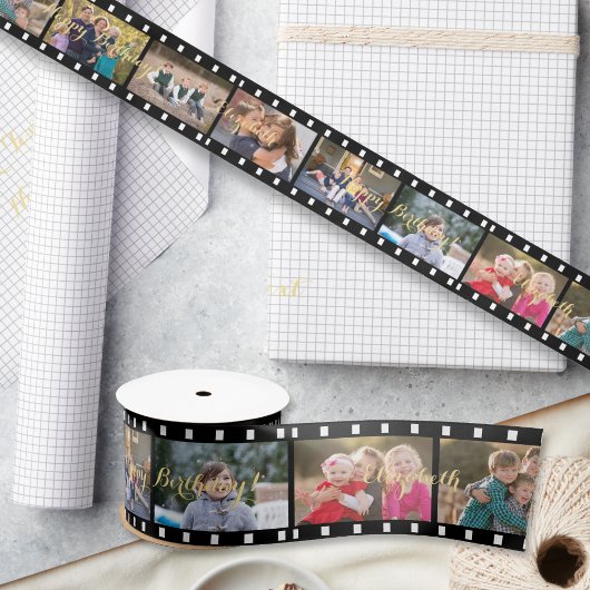 Retro Film Strip Custom Photo Birthday Gift Wrap サテンリボン