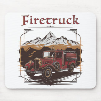 Retro fire engine mountain range マウスパッド