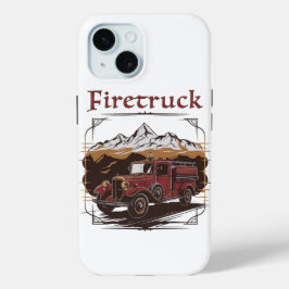 Retro fire engine mountain range iPhone 15ケース