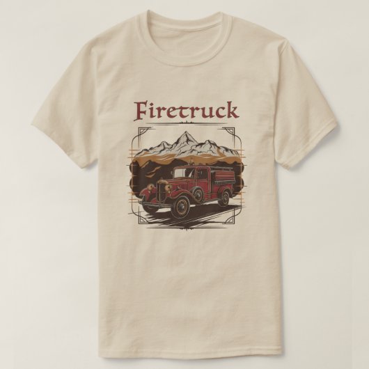 Retro fire engine mountain range tシャツ (デザイン正面)