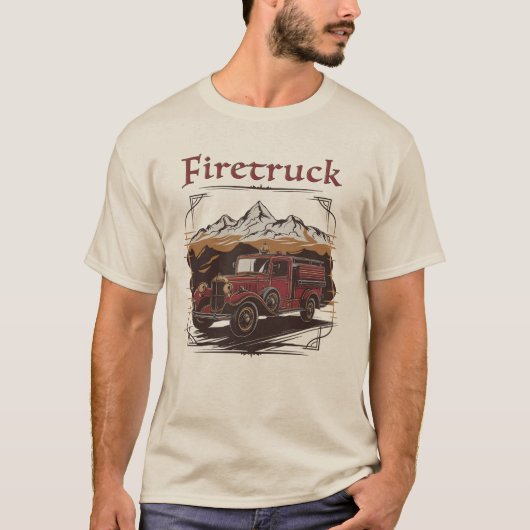 Retro fire engine mountain range tシャツ (正面)