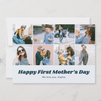 Retro First Mothers Day 12 Photo Collage Blue シーズンカード