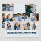 Retro First Mothers Day 12 Photo Collage Blue シーズンカード (正面/裏面)