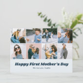 Retro First Mothers Day 12 Photo Collage Blue シーズンカード (スタンド正面)