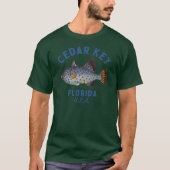 Retro Fish Cedar Key Florida Navy Text Island Beac Tシャツ (正面)
