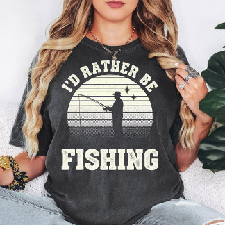 Retro Fisherman I'd Rather Be Fishing Sunset Vinta Tシャツ