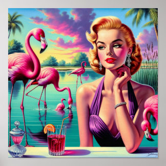 Retro Flamingo Pin-Up ポスター