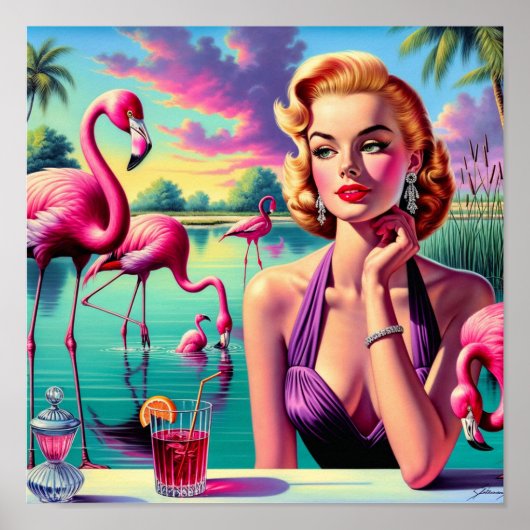 Retro Flamingo Pin-Up ポスター (正面)