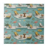 Retro Flamingo Poolside Summer Pattern (10) タイル (正面)