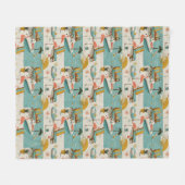 Retro Flamingo Poolside Summer Pattern (10) フリースブランケット (正面(横))